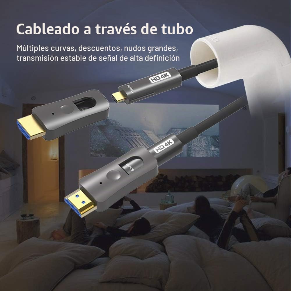 YIWENTEC - Cable de Fibra HDMI 4k@60Hz HDCP2.2 4:4 de Alta Velocidad 18Gbps HDR 3D 4K2K Cable de Fibra con Micro Tipo Pull 10 m 4K