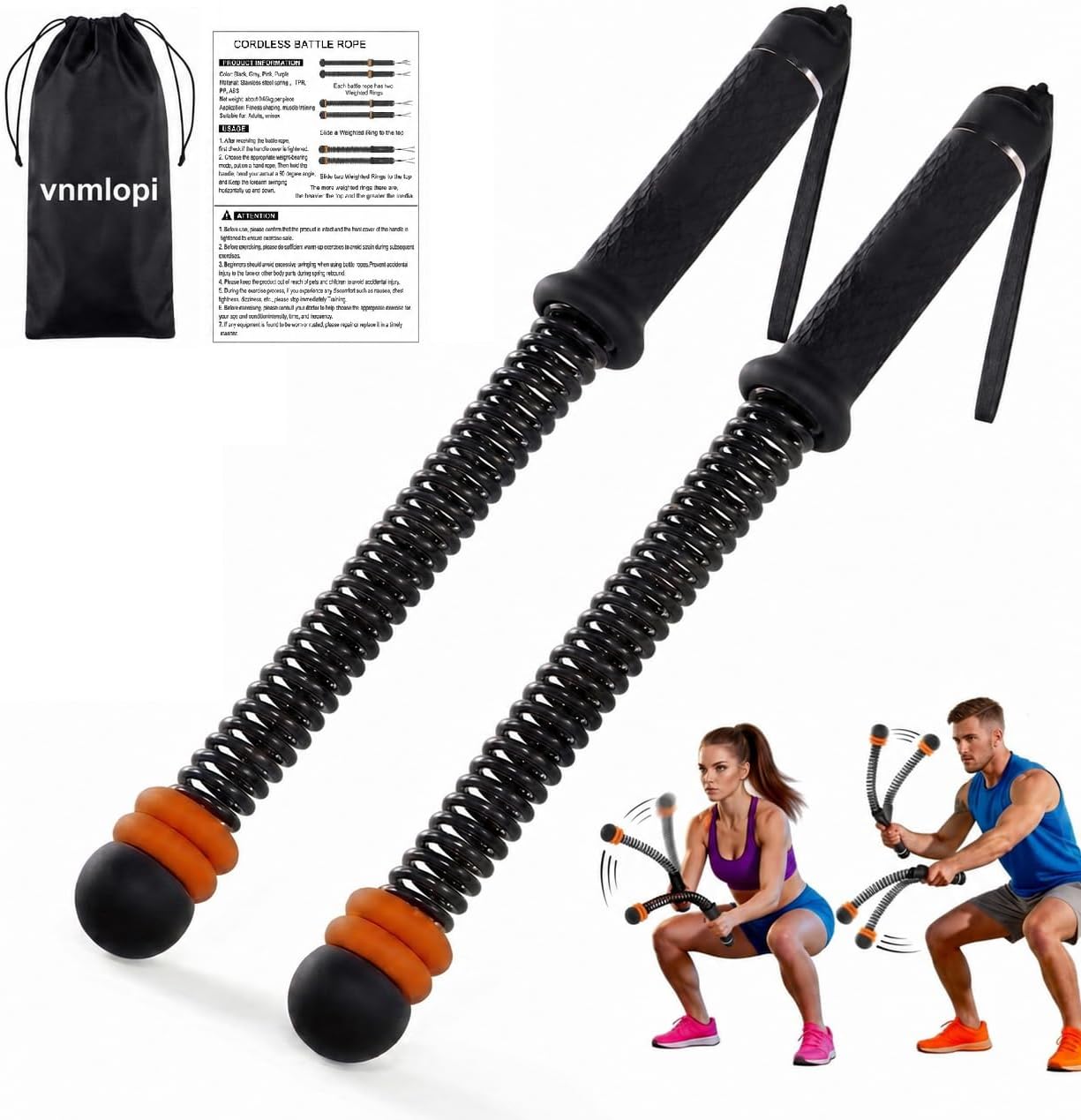 Ropeless Battle Rope with Adjustable Weights, Weighted Cordless Battle Ropes for Home Gym, Portable Strength Training Equipment for Small Space Workout, Heavy Duty 2-Pack Set