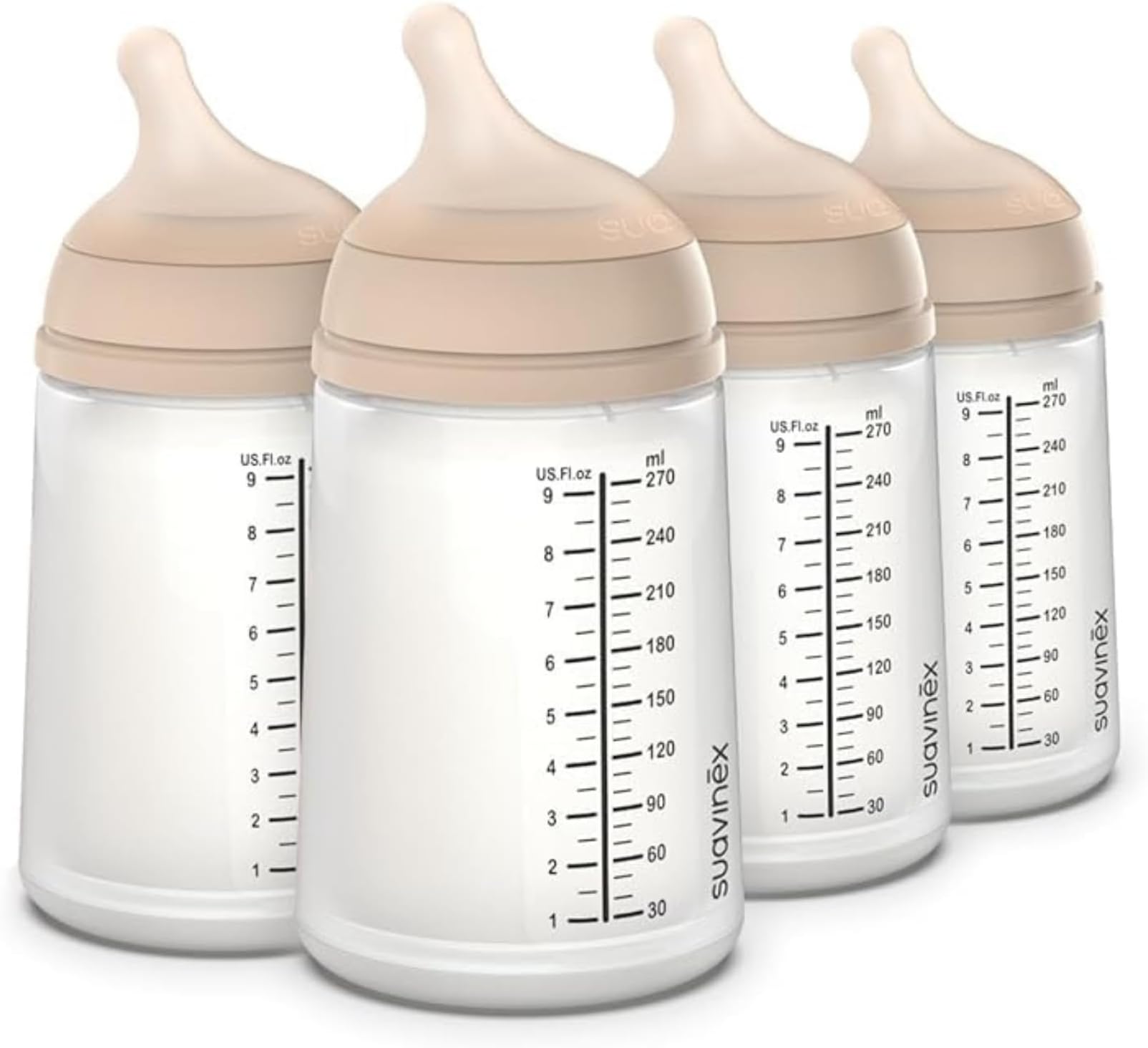 Suavinex Zero Zero Anti Colic Baby Bottle, No 1 Spanish Baby Bottle Brand, Minimizes Bottle Rejection & Nipple Confusion, Perfect for Breastfeeding Babies 4 Pk 9 oz, Light Tone, Medium Flow