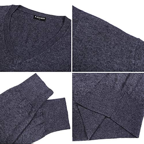 Kallspin Men's Cashmere Wool Blend Relax Fit V Neck Pullover Sweater (Charcoal, 2X-Large) #TOP5