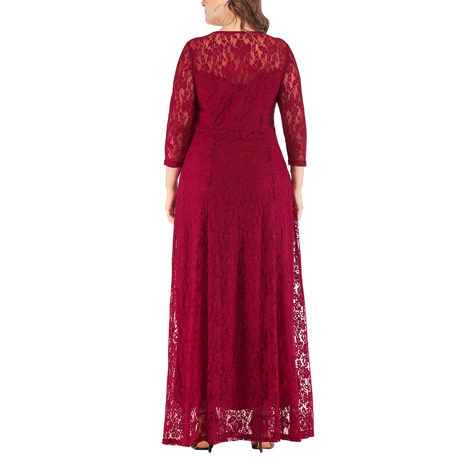 Donne Plus Size Girocollo Chiffon Pizzo Maxi Abiti Da Donna Estate Manica Lunga Backless Sexy Wrap Abito Lungo Beach Party Dress