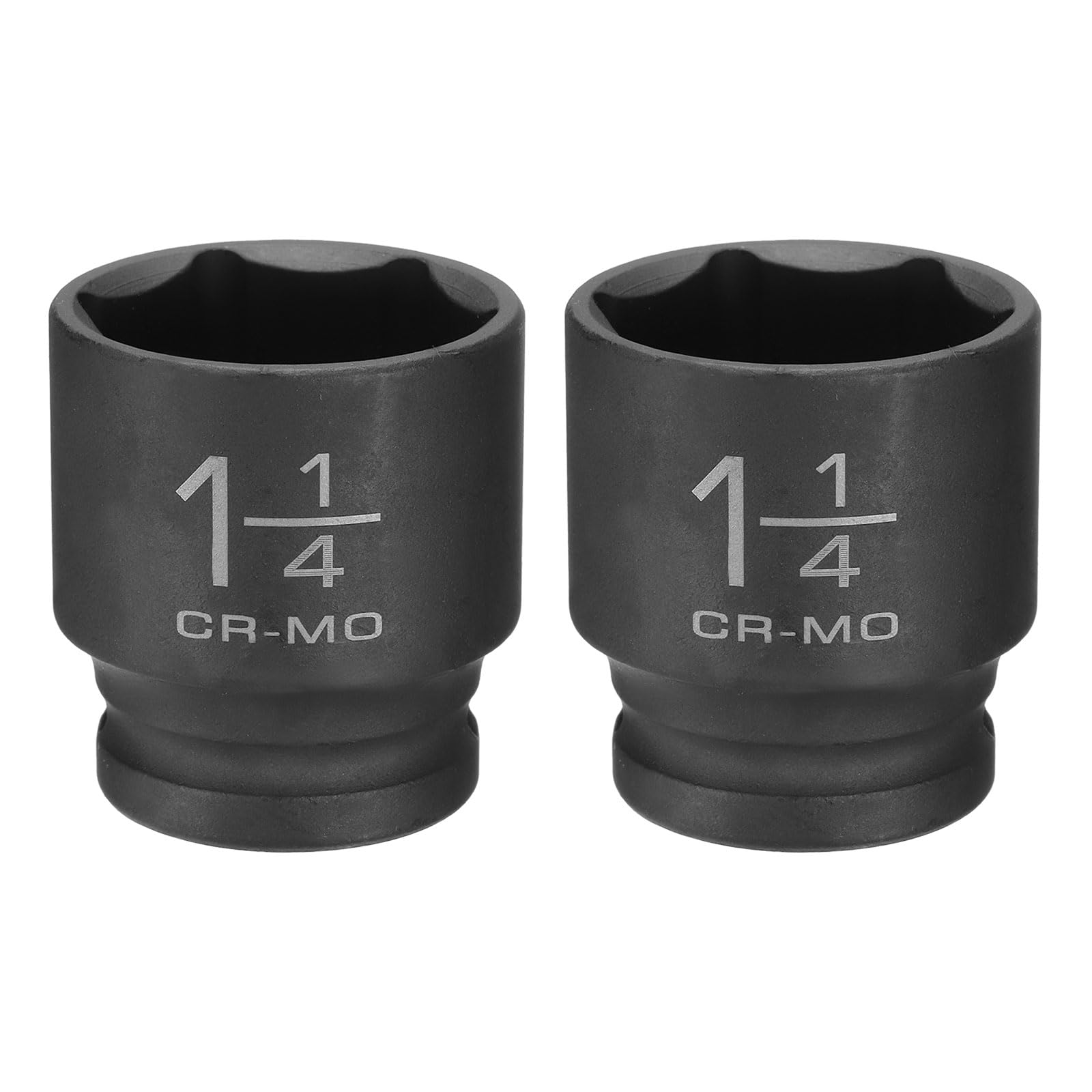 sourcing map 2pcs 6 Point Shallow Impact Socket 1-1/4" Socket 1/2" Square Drive 38mm (1.5") Long 40CRMO for Home Auto Axle Hex Nuts Bolts Repair, Black