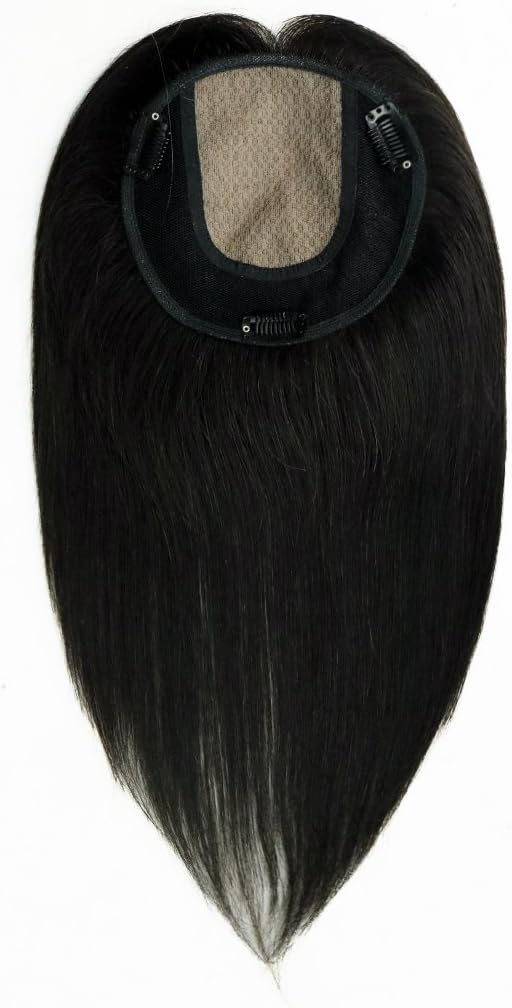 UniWigs 5.5''x5.5'' Remy Human Hair Topper Pieces, Silk Top Pieces for Hair Loss Women, 12 Inches Natural Hairline Looking (Natural Black)