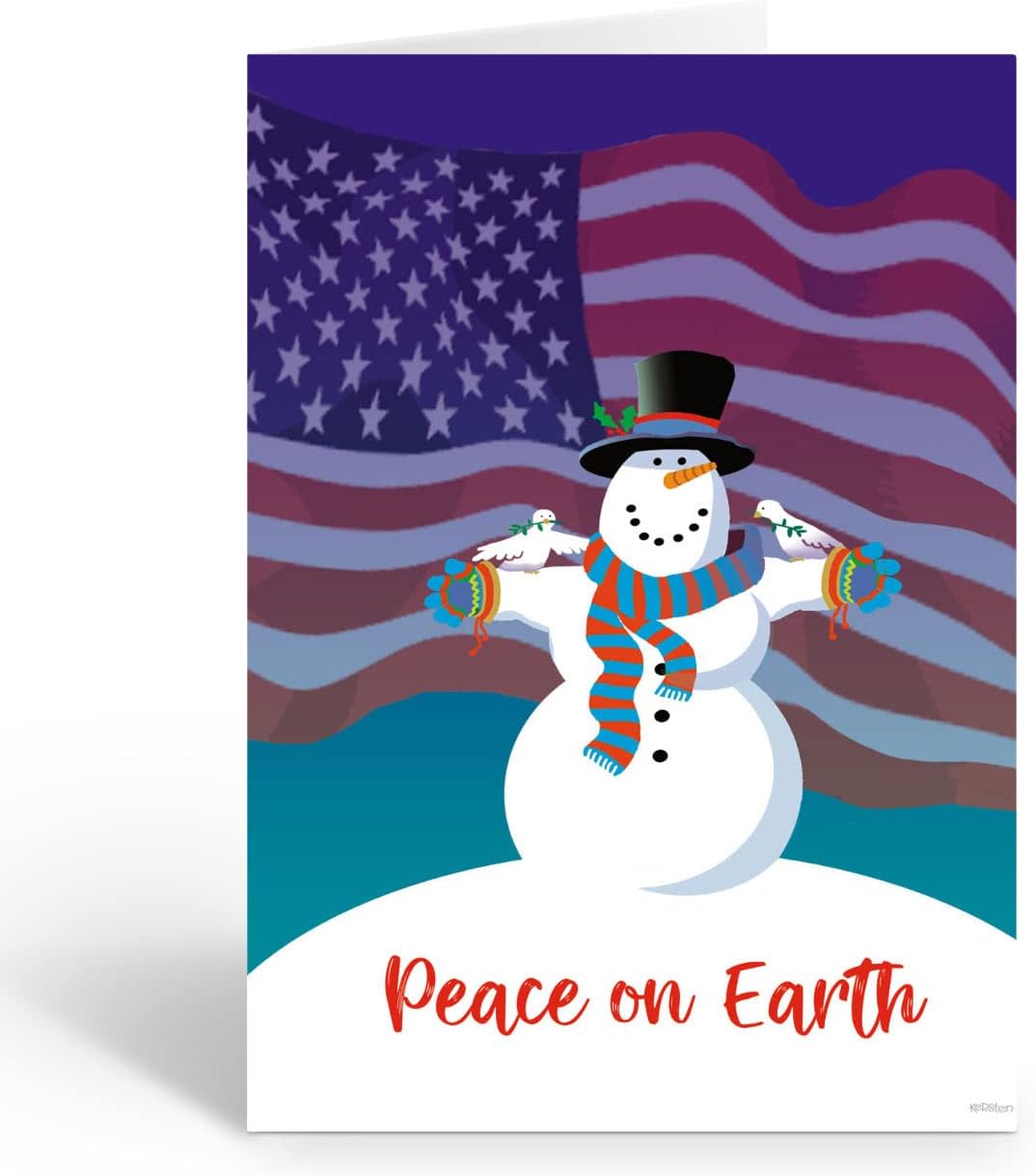 Stonehouse Collection | Personalized Patriotic Christmas Card | 24 Peace on Earth Christmas Cards Envelopes | USA Made (Personalized)