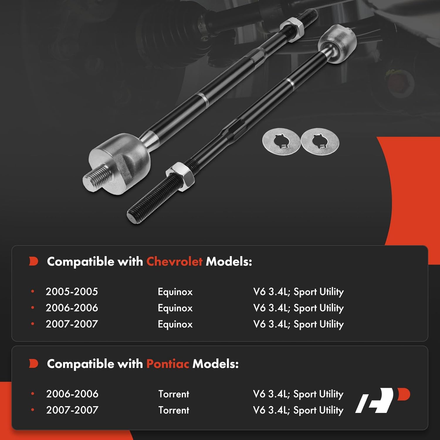 A-Premium 2 x Front Inner Tie Rod Ends, Compatible with Chevrolet Equinox 2005-2007, Pontiac Torrent 2006-2007