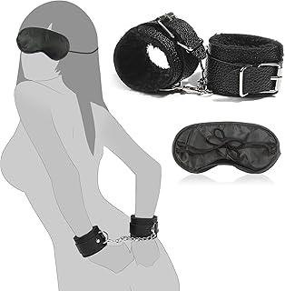 BDSMYOU Menottes Lit Sexe Peluche & Masque Pour Les Yeux,Ensemble De Bondage Set,Handcuffs Menottes & Oeillères Sexe,Sm Bandage Retenue Fourrure Corps Jouet Sexy Femme Menottes,Jouets Sexe Les Deux