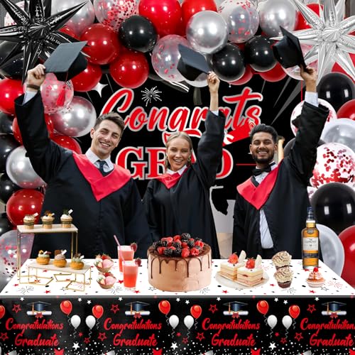 2026 Graduation Party Decorations, Red Black Graduation Decorations Class of 2026 Congrats Grad Banner Backdrop, Tablecloth, Star Foil Balloons Arch, 2026 Grad Decor for College High School Nurse