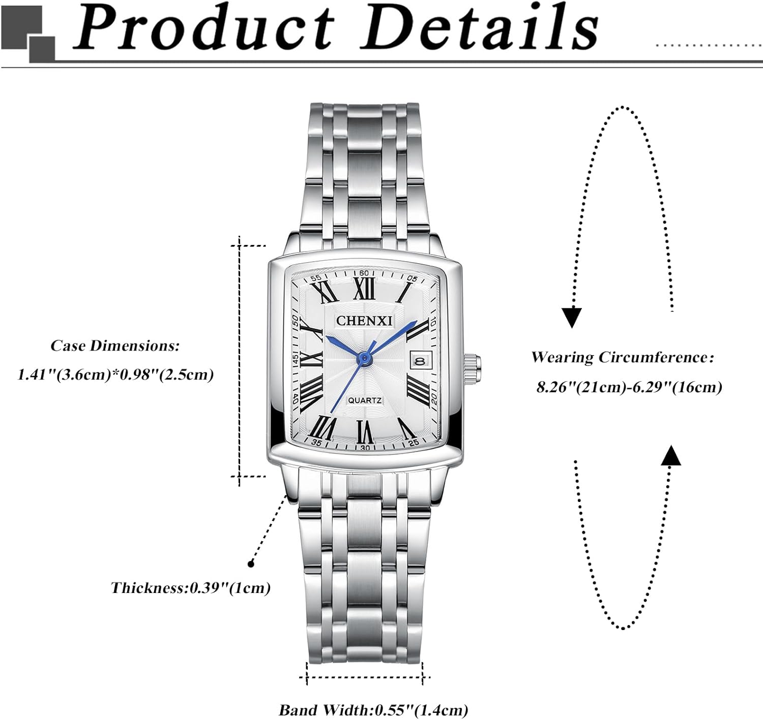 Lancardo Women Square Wrist Watch: Silver Tone Stainless Steel Analog Quartz Roman Numerals Calendar Dial Business Casual Watch for Lady Valentines Day - Image 3