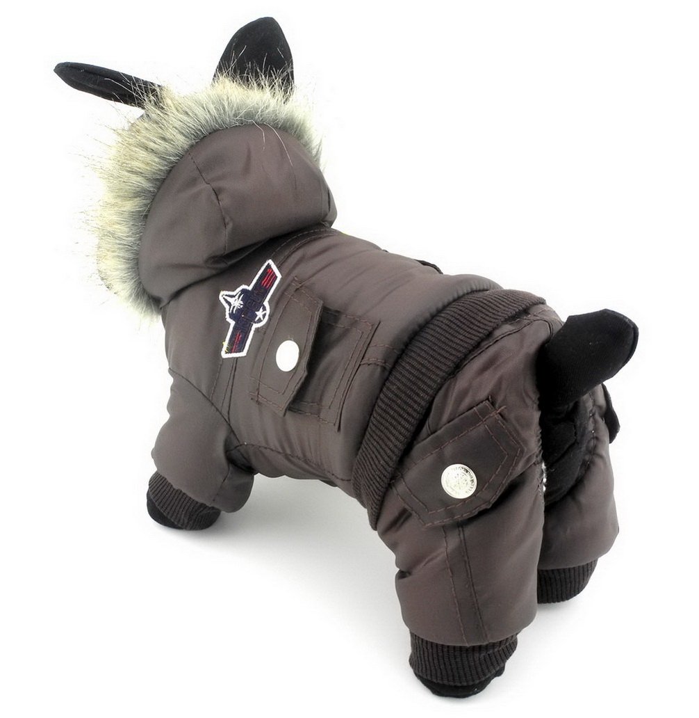 Combinaison de Neige imperméable à Capuche pour Chien - Manteau d'hiver doublé en Polaire pour Animal Domestique - Vêtements rembourrés en Coton pour Chiot - Veste d'aviateur à Capuche pour