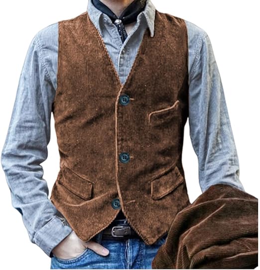 Gilet Costume Homme En Tweed Laine - Style Cowboy Western Rétro - Sans Manches Pour Mariage Et Soirée