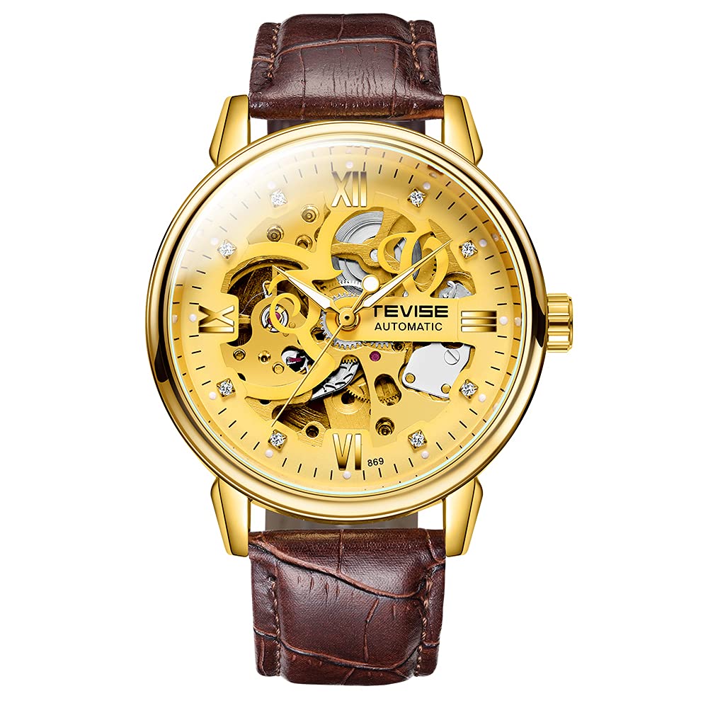 Men Watches Automatic Mechanical Skeleton Watch Genuine Band Lu Nous Hands 3ATM Waterproof Male Fashion Wristwatch Gold (Gold) -Layfoo (B09D8YFFR7) Amazon Price History, Amazon Price Tracker