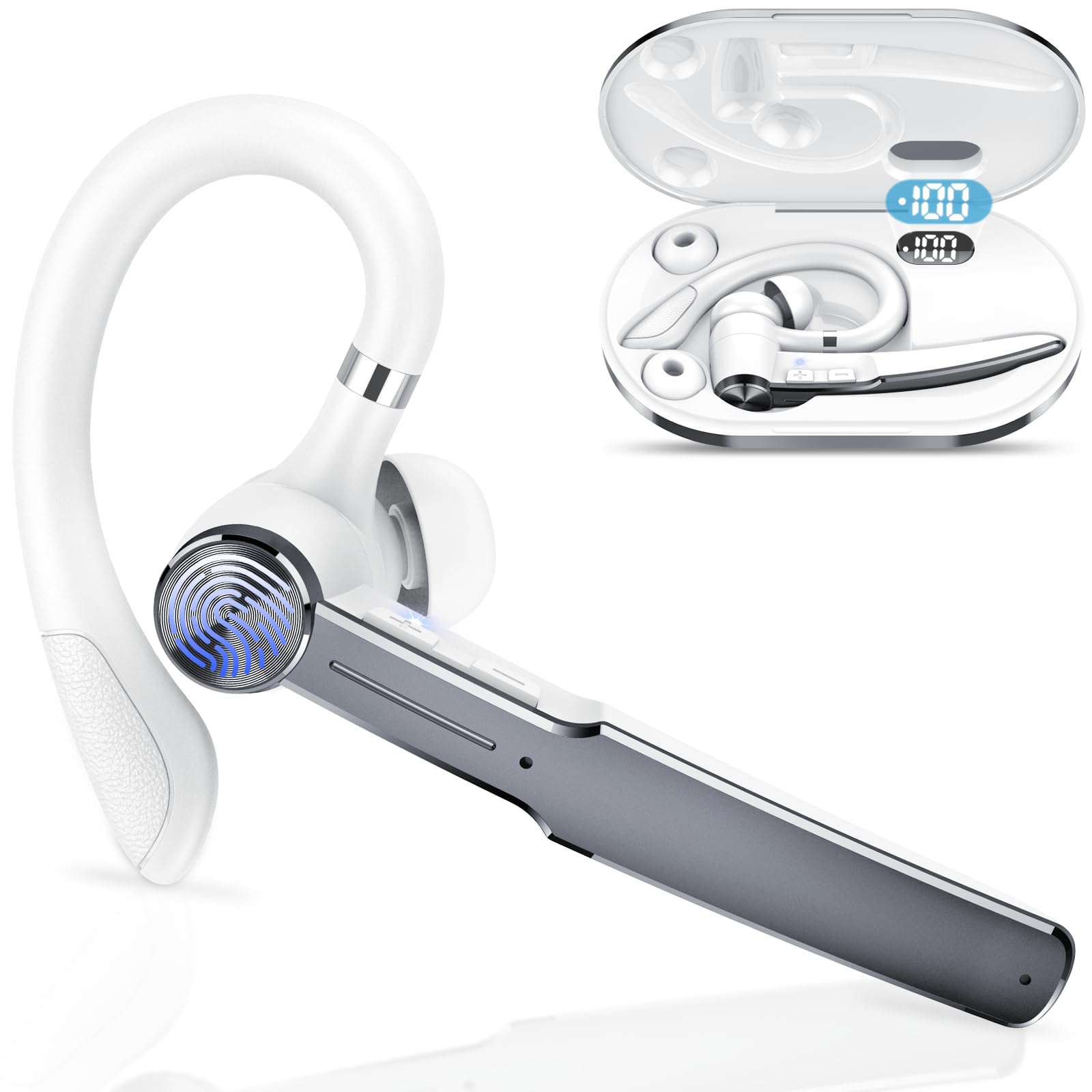 Auricolari Bluetooth V5.3 Singolo Con HD CVC8.0, 110 Ore Di Autonomia, 4 Mics, Riduzione Del Rumore, IPX7 Impermeabile, Per Guida/Lavoro