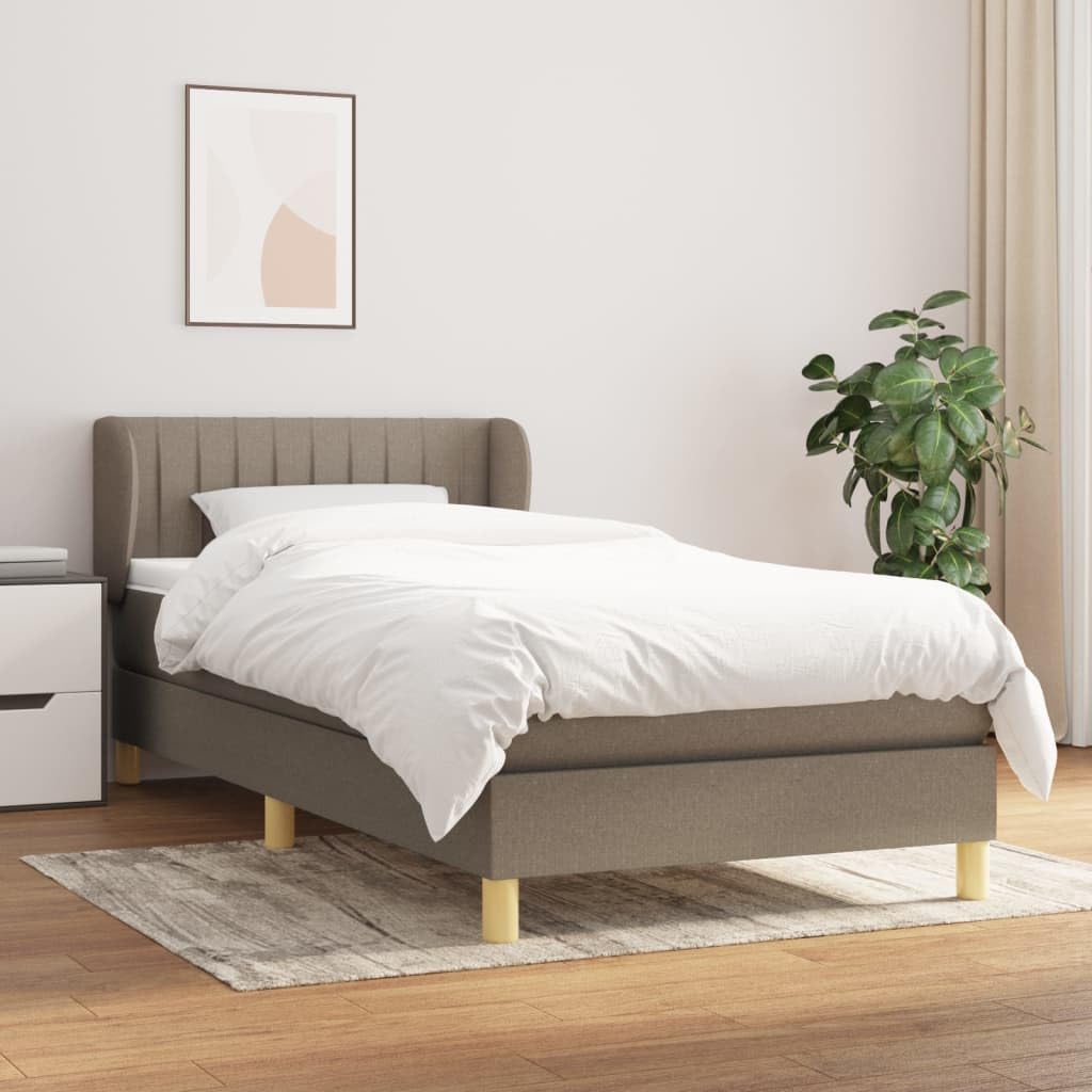 Tkanina z regulowanym zagłówkiem Sprężynowy kieszeniowy Taupe 100x200 cm | Łóżko kontynentalne z materacem sprężynowym taupe 100x200 cm tkanina z zagłówkiem