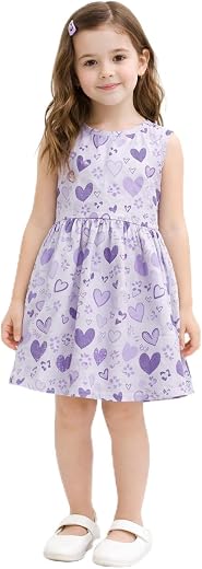 SPORTKING Girls Cotton Printed A-Line Dress | Sleeveless Round Neck Frock | Knee Length Casual Dress for Kids