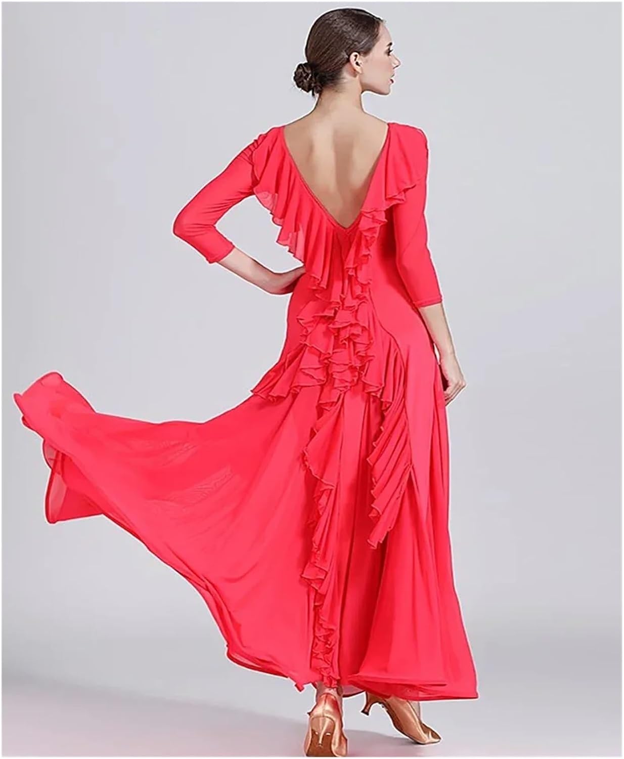 Women's Ballroom Dance Dress Women Standard Dance Dress Ruffles Backless Ballroom Dancewear Evening Dresses