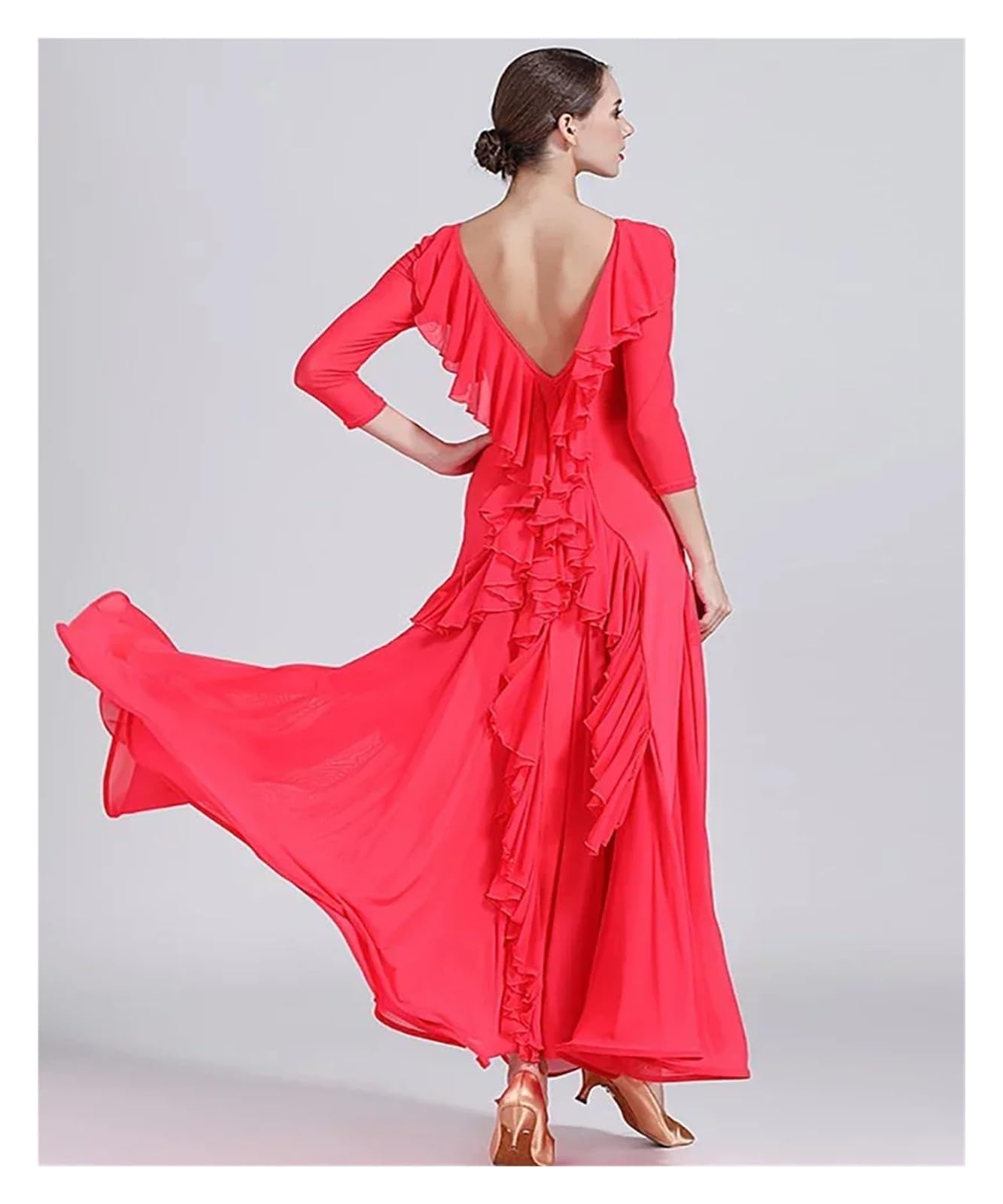 Vestido Flamenco Mujer Vestido De Baile Estándar For Mujer, Con Volantes Y Espalda Descubierta, For Competición Nacional, Ropa De Baile De Salón