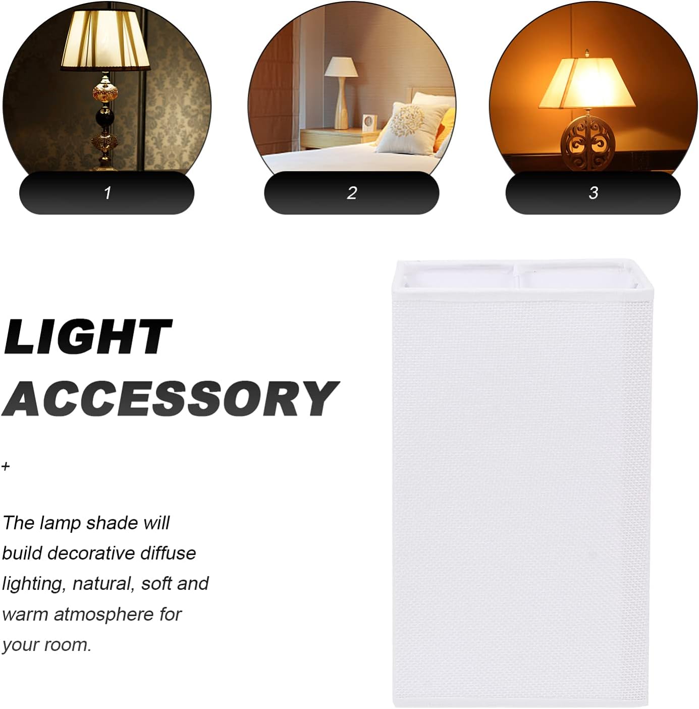OSALADI E27 Square Cloth Lamp Shade 4.7X7.9 Inch White Light Cover for Table Floor Wall Ceiling Lamps Diffused Warm Lighting