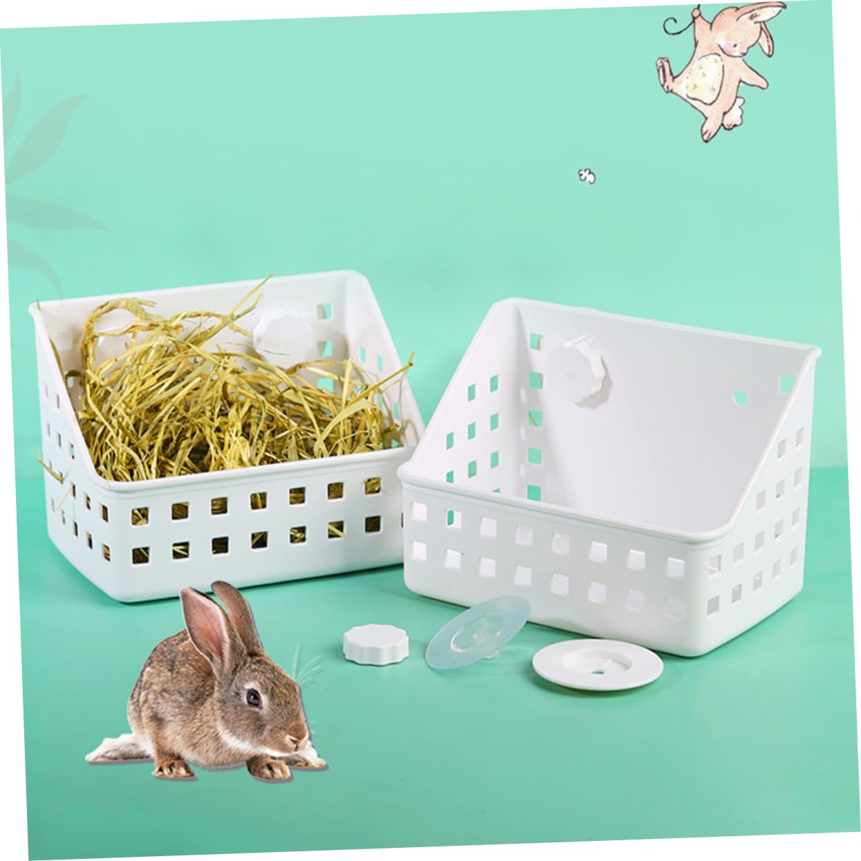 FRCOLOR 2piezas Comedero De Plástico para Conejos y Pequeños Roedores Alimentador Fijo para Heno y Comida para Chinchillas y Cobayas Diseño Organizado y Resistente Desperdicios