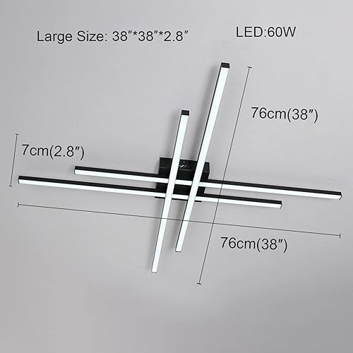Miniatura 5 de Lámpara de techo moderna con control remoto regulable LED semiempotrado negro para sala de estar, comedor, dormitorio, cerca de techo, lámpara de 38