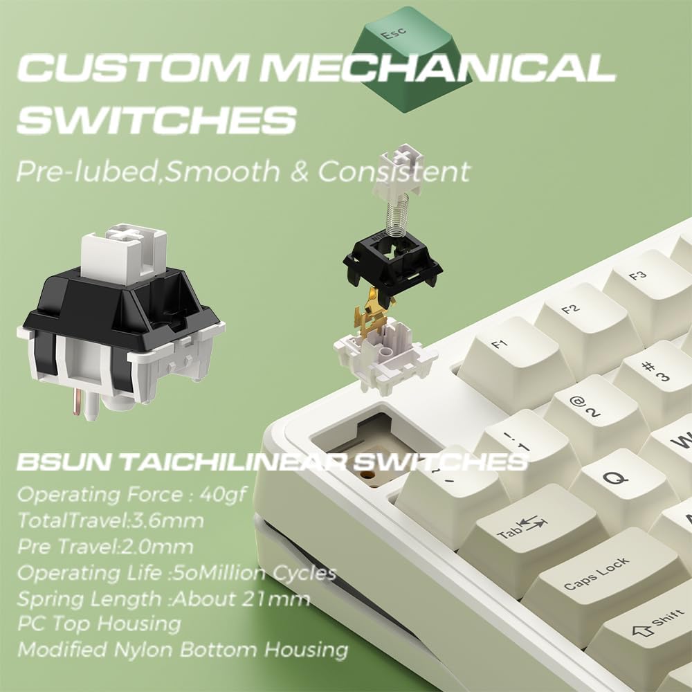 Linky 87 Wireless Mechanical Keyboard,Tri-Mode BT5.0/2.4GHz/USB-C Hot Swappable Custom Keyboard, Linear Switches,RGB Backlit Computer Gaming Keyboards for PC/Tablet/PS/Xbox(Timber Green)