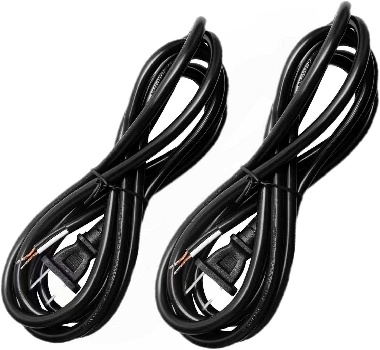 Replacement Power Cord, 2 Prong Polarized, 18Gauge 8FT, with Open End Extension Cable, for Power Tools, Drill, Saw, Grinder and Sander (2 PCS)