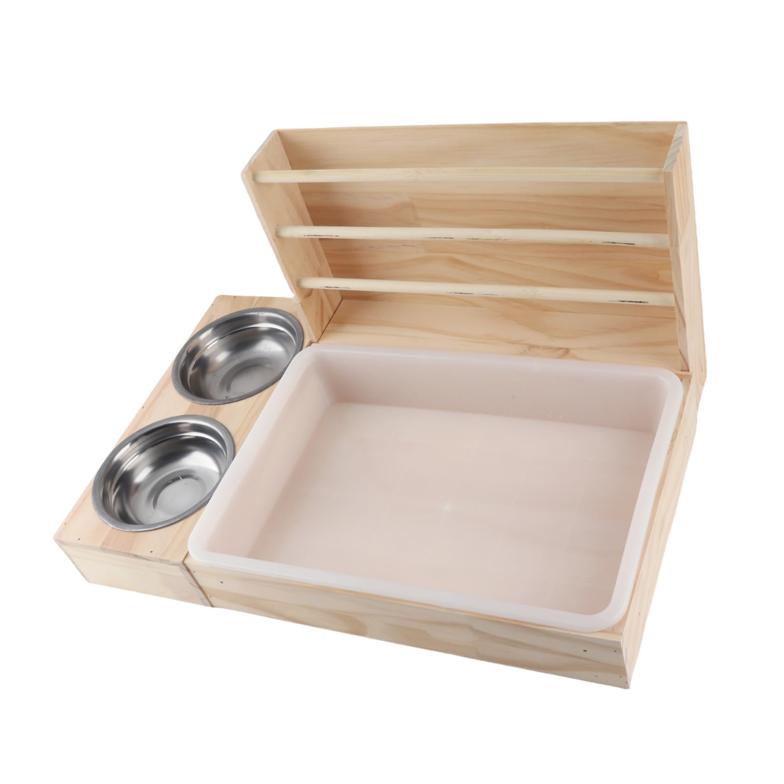 Rengue Mangiatoia per Fieno in Legno 3 in 1, Porta Fieno per Conigli di Grande capacità con Lettiera e 2 Ciotole, Struttura Antiribaltamento per Porcellino D'India, Cincillà, Coni