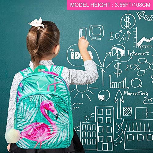 Agsdon 3Pcs Kids Backpacks For Girls, 16" Little Kid Flamingo Sequin Preschool School Bookbags And Lunch Box #TOP2