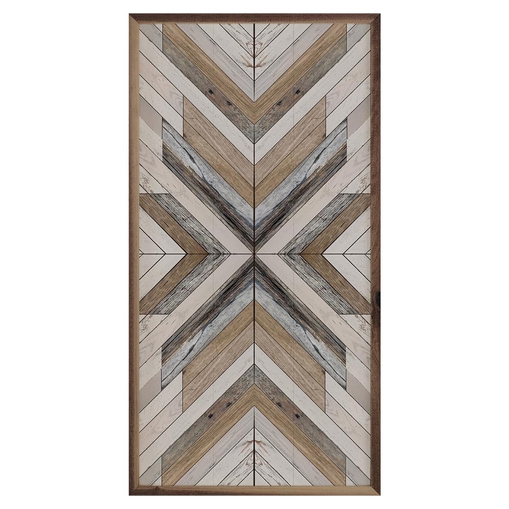 Kendrick Home Wood Wall Art - Pattern Washed Driftwood Wooden Wall Art Decor, Geometric Wood Wall Art for Home or Office, Framed Farmhouse Wall Art, Statement Pieces Home Decor, 12" x 24"