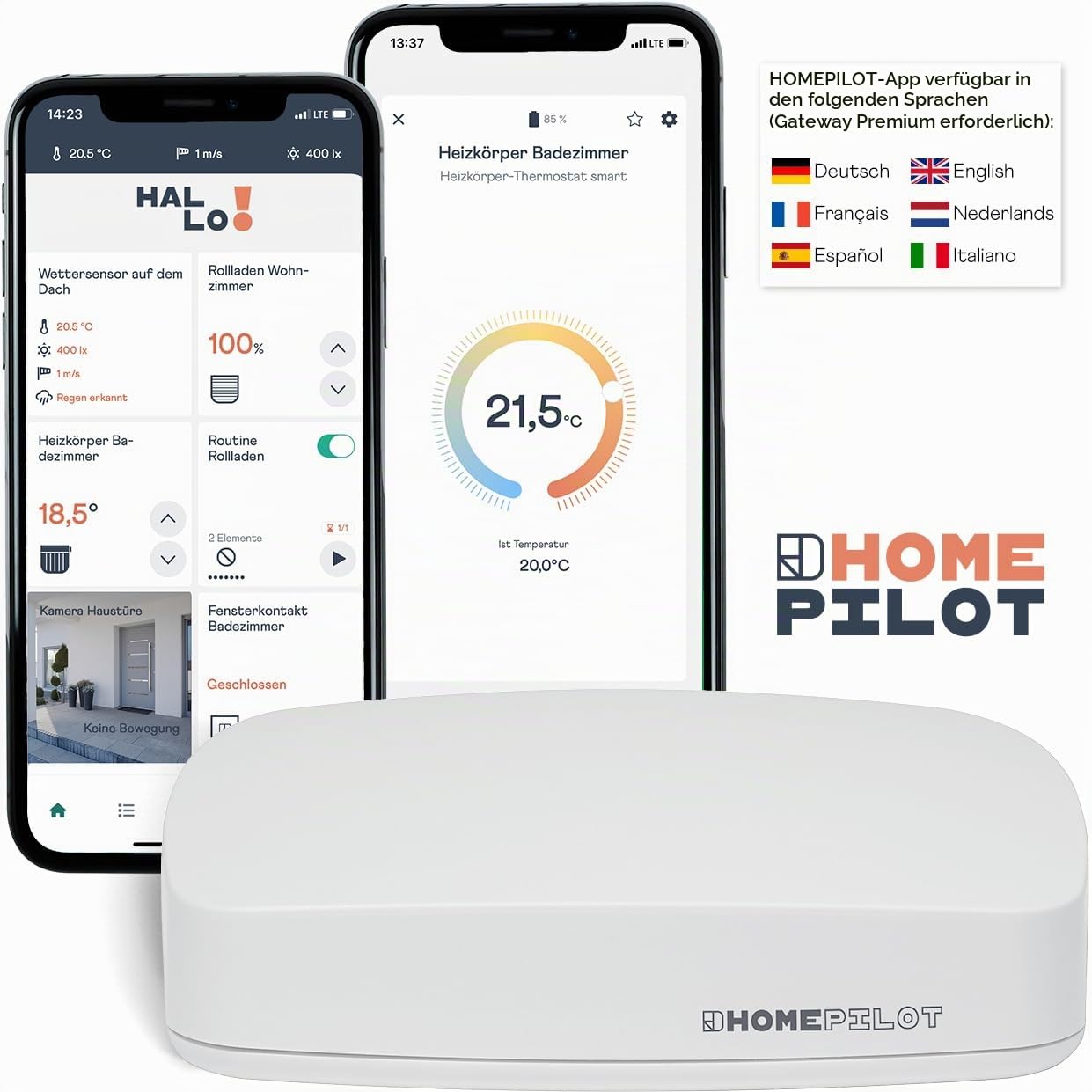 HOMEPILOT Heizung Smart-Home Starter-Set - 2X Heizkörper-Thermostat, 1x Fensterkontakt + Gateway Premium, Zentrale inkl. App & Sprachsteuerung (Google & Alexa kompatibel)