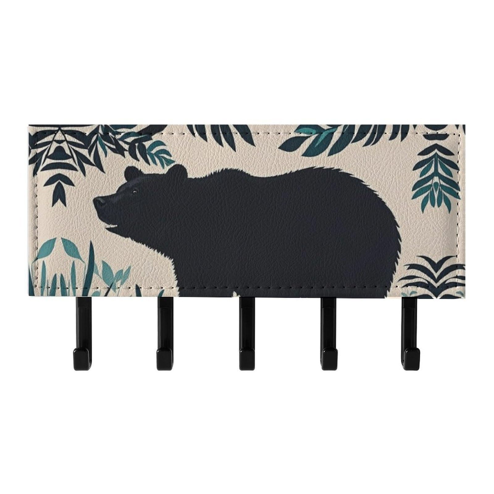 QMNLKH Bear Silhouette Wall Mounted Key Rack for Home, No Drilling Key Holder with 5 Hooks, Self Adhesive Keys Chain Organizer for Hallway, Keys Hanger Shelf for Office, Doorway Black