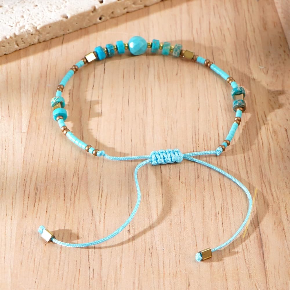 Dainty Turquoise Blue Beaded Stretch Bracelet For Women,Bohemian Beads Crystal Bracelets Handmade Fashion Jewelry Gifts - Image 5