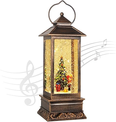 Decoraciones de Navidad, linterna de globo de nieve de Navidad, linterna de agua brillante con música USB y funciona con pilas, globo de nieve