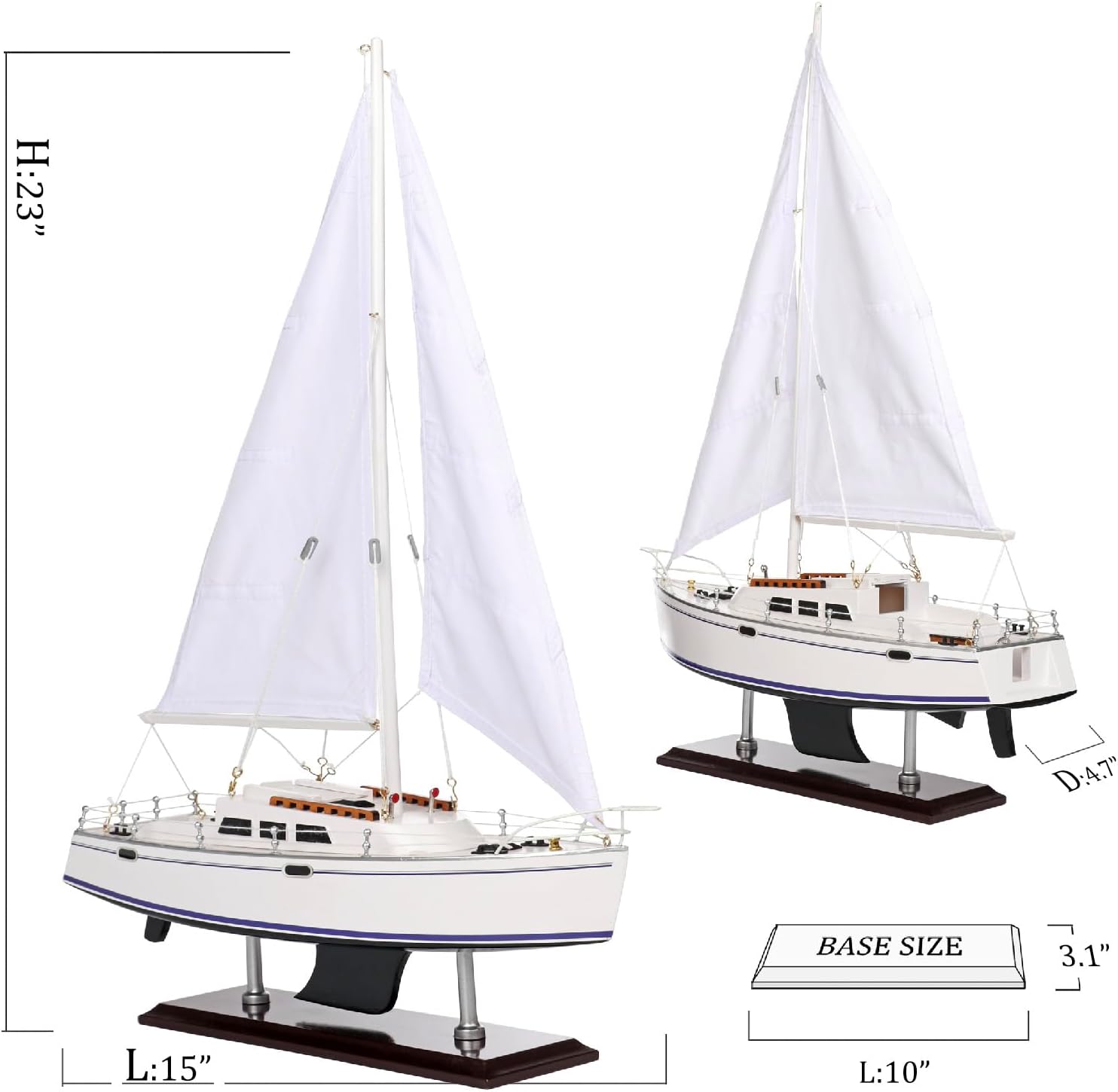 Wooden Catalina Yacht Model, 15x23 inch Sailboat Decor, Modern Luxurious Living Room Nautical Home Decoration Beach House Display