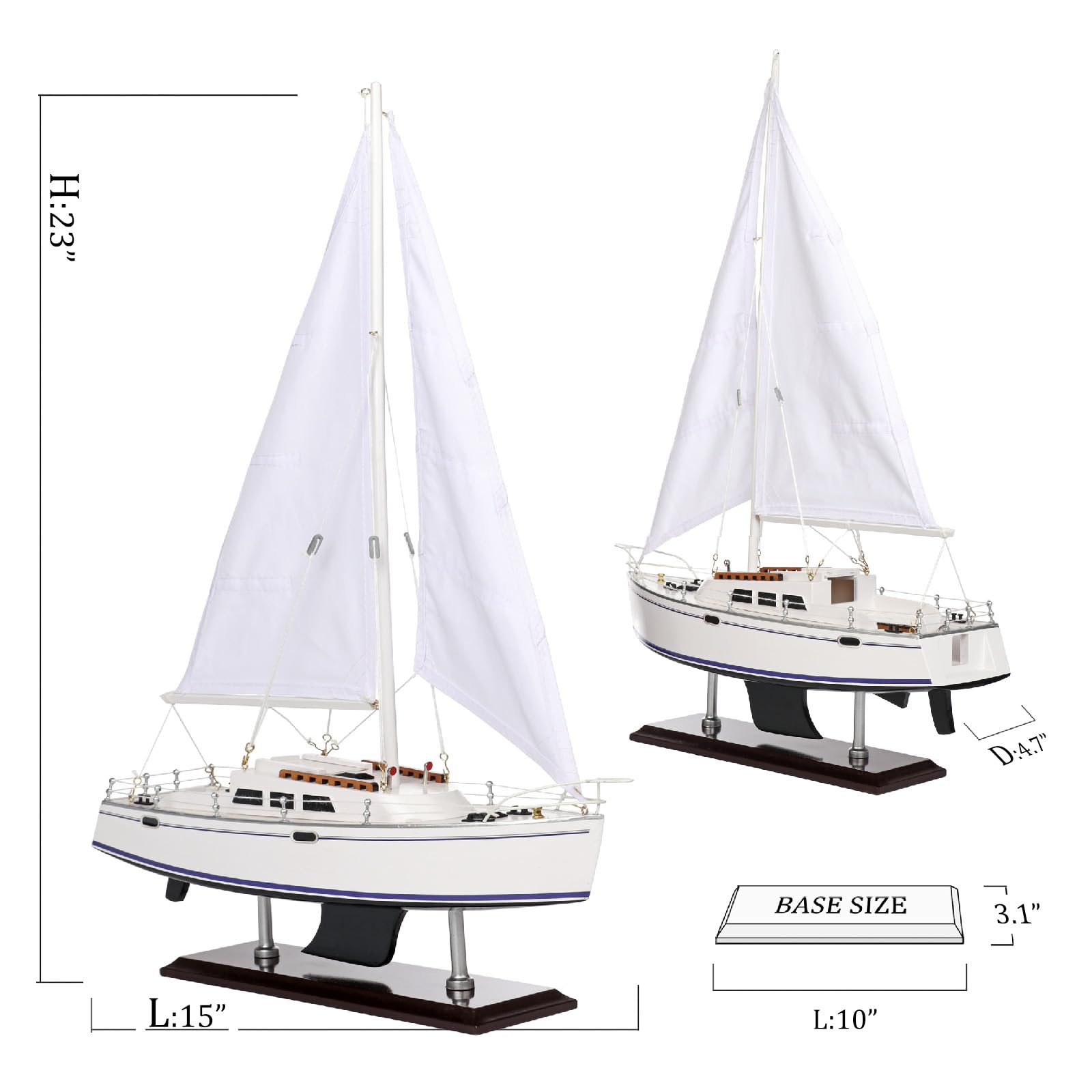 NAUTIMALL Wooden Catalina Yacht Model, 15x23 inch Sailboat Decor, Modern Luxurious Living Room Nautical Home Decoration Beach House Display