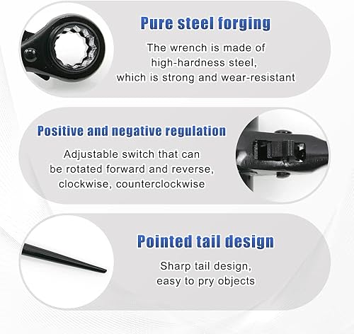 Miniatura 4 de Juego de 2 piezas de trinquete Spud, trinquete de doble zócalo, llave métrica para andamio, 0.748 in × 0.866 in (3/4 x 7/8 pulgadas) y 0.665 in ×