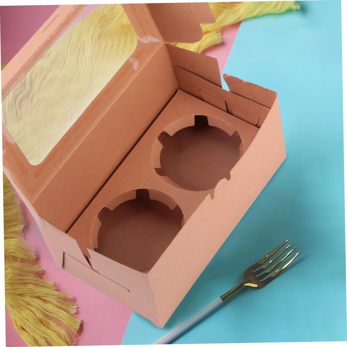 10pcs Egg Tart Box and Cupcake Wrapping Kraft Paper Packaging, 2-compartment Dessert Container for Bakery and Party Use