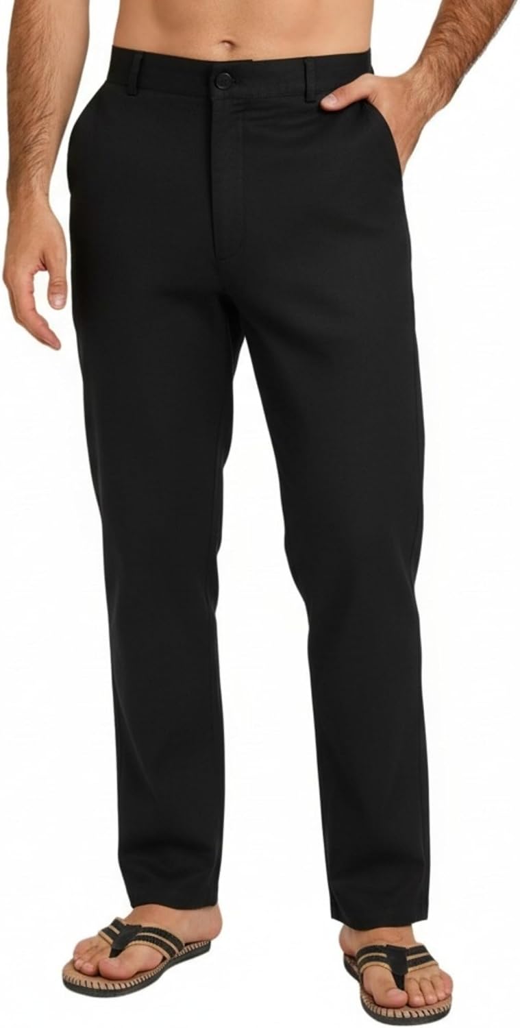 Linen Pants Men Casual Shrink-Free Elastic Waist Pants Relaxed Lightweight Summer Beach Pants with 4 Pockets