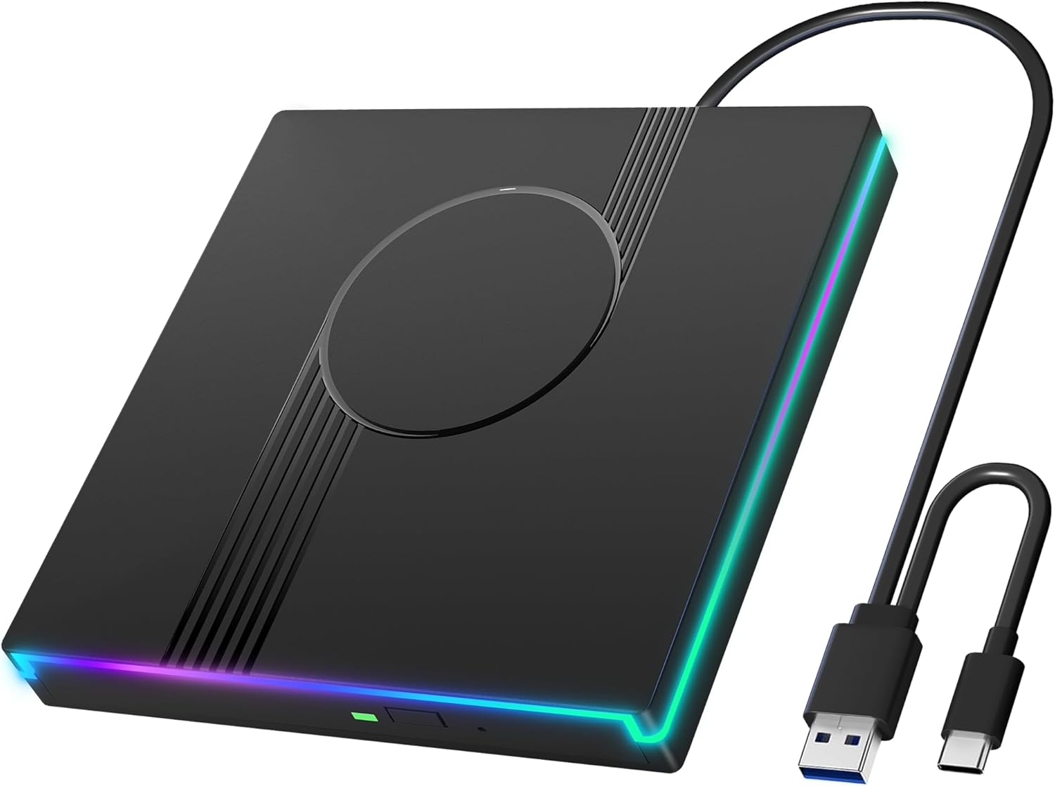 RGB External CD/DVD Drive for Laptop, External CD Drive USB 3.0 Type-C Portable DVD Player, CD Burner +/-RW Optical Drive, Slim CD ROM External Drive for Laptop Desktop PC Windows Mac (Black)