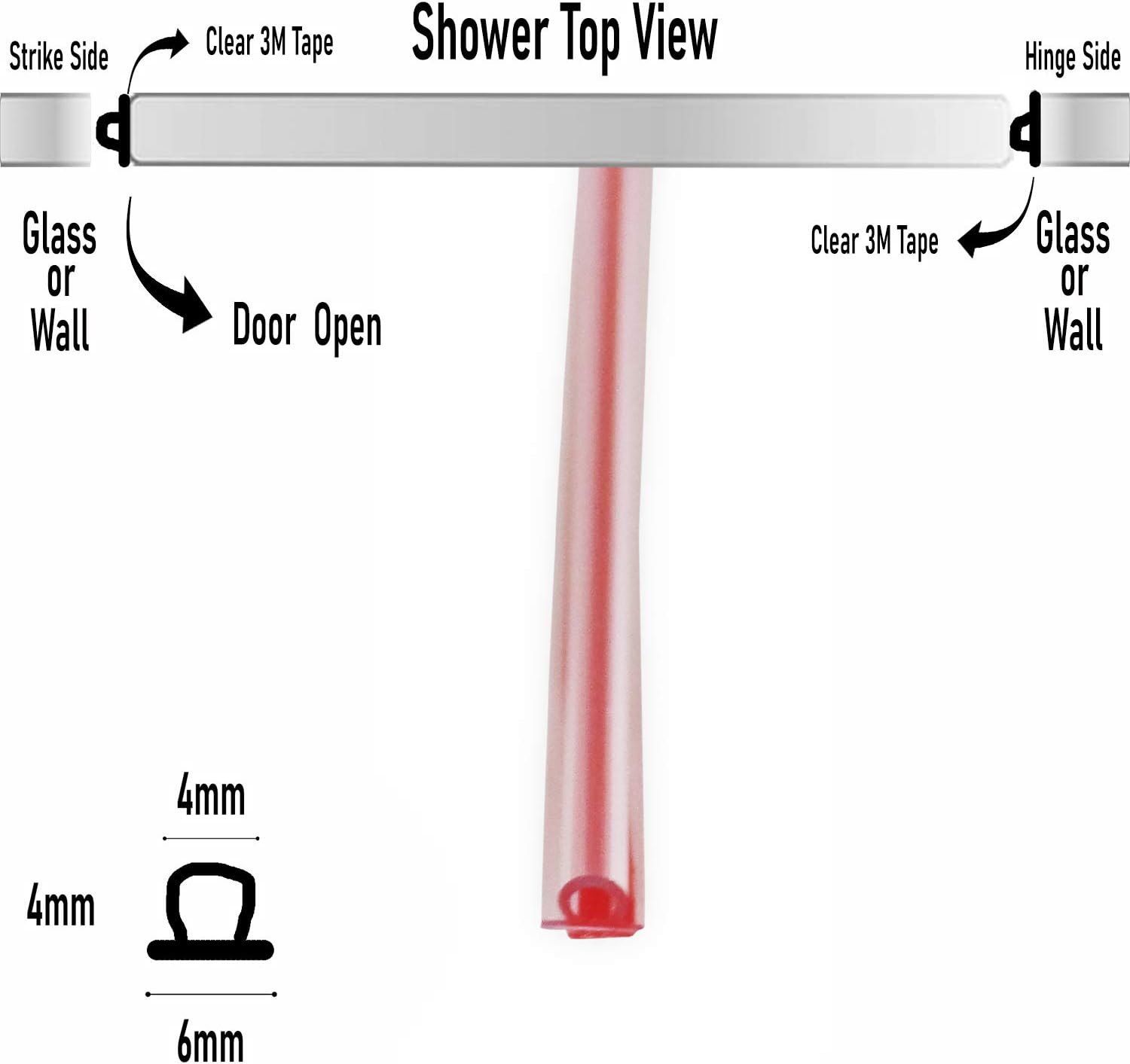 eatelle Vinyl Bulb Translucent Shower Door Seal for 5/32" (4mm) Gap with Pre-Applied 3M Tape, Adhesive Bathroom Strip for 3/16" Thick and UP(1/4, 3/8, 1/2 Glass) 95 Inch Long
