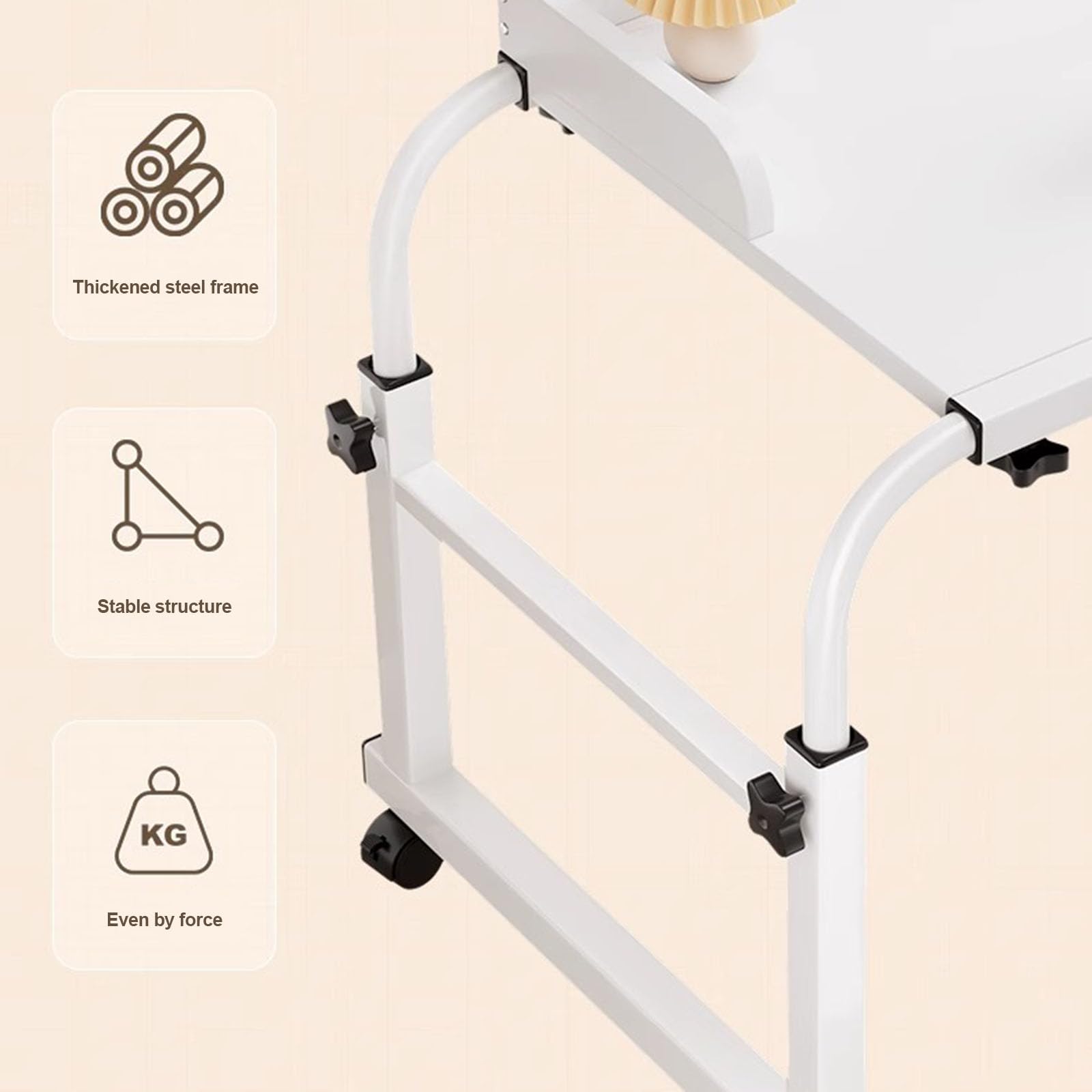 Mesa sobre La Cama，Mesa De EnfermeríA Cruzada con 4 Ruedas Bandeja De Comida Mesa MéDica con Longitud Y Altura Ajustables Mesa De Computadora para Mesa MéDica con Ruedas(Color:Blanco)