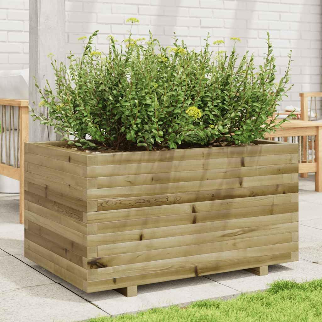 Macetero de madera de pino tratado a presión, 90 x 60 x 49,5 cm, bancal resistente con drenaje para jardín, balcón, terraza, interior y exterior, gran jardinera con almacenamiento de agua y