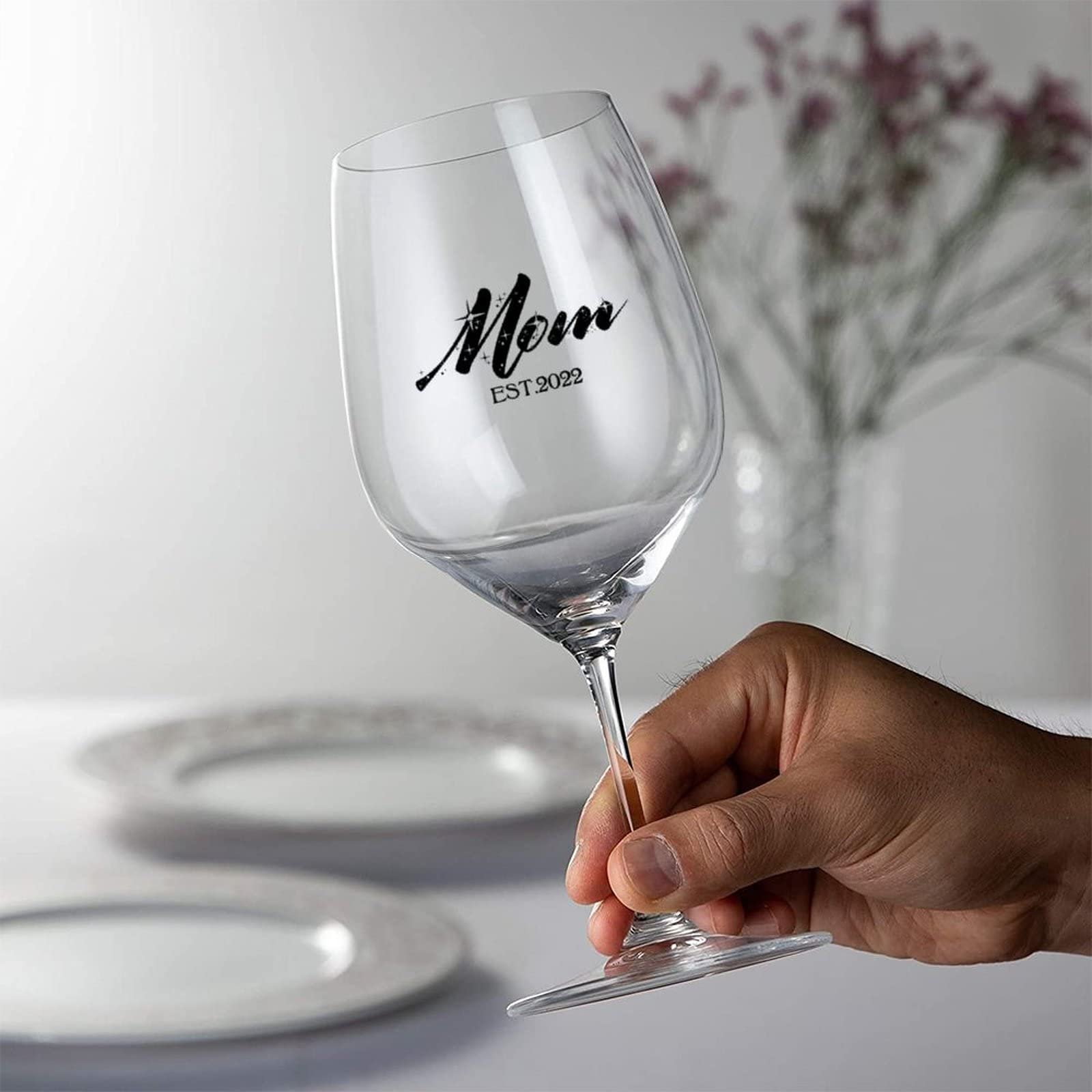 Copas de vino con tallo promocionadas a mamá, juego de 2 copas de vino personalizadas grabadas, adecuadas para vino blanco y tinto, gran regalo para el día de la madre y del padre, 17 onzas