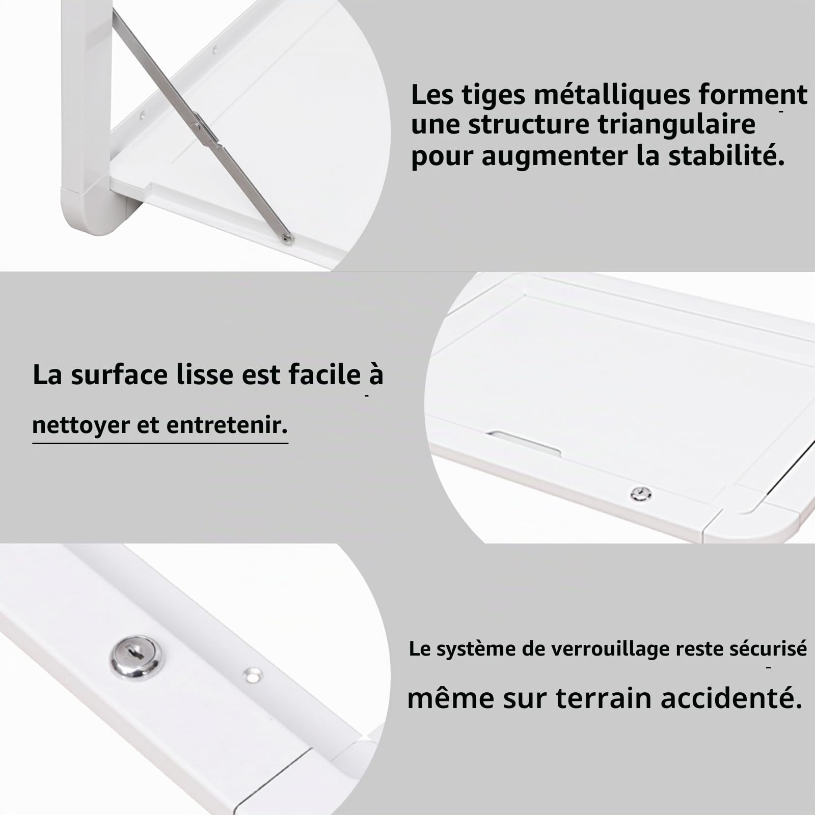 Table de pique-nique pliable pour camping-car, table d'extérieur pliante pour camping-car, table d'extérieur blanche, table murale verrouillable, kit de table murale en alliage d'aluminium