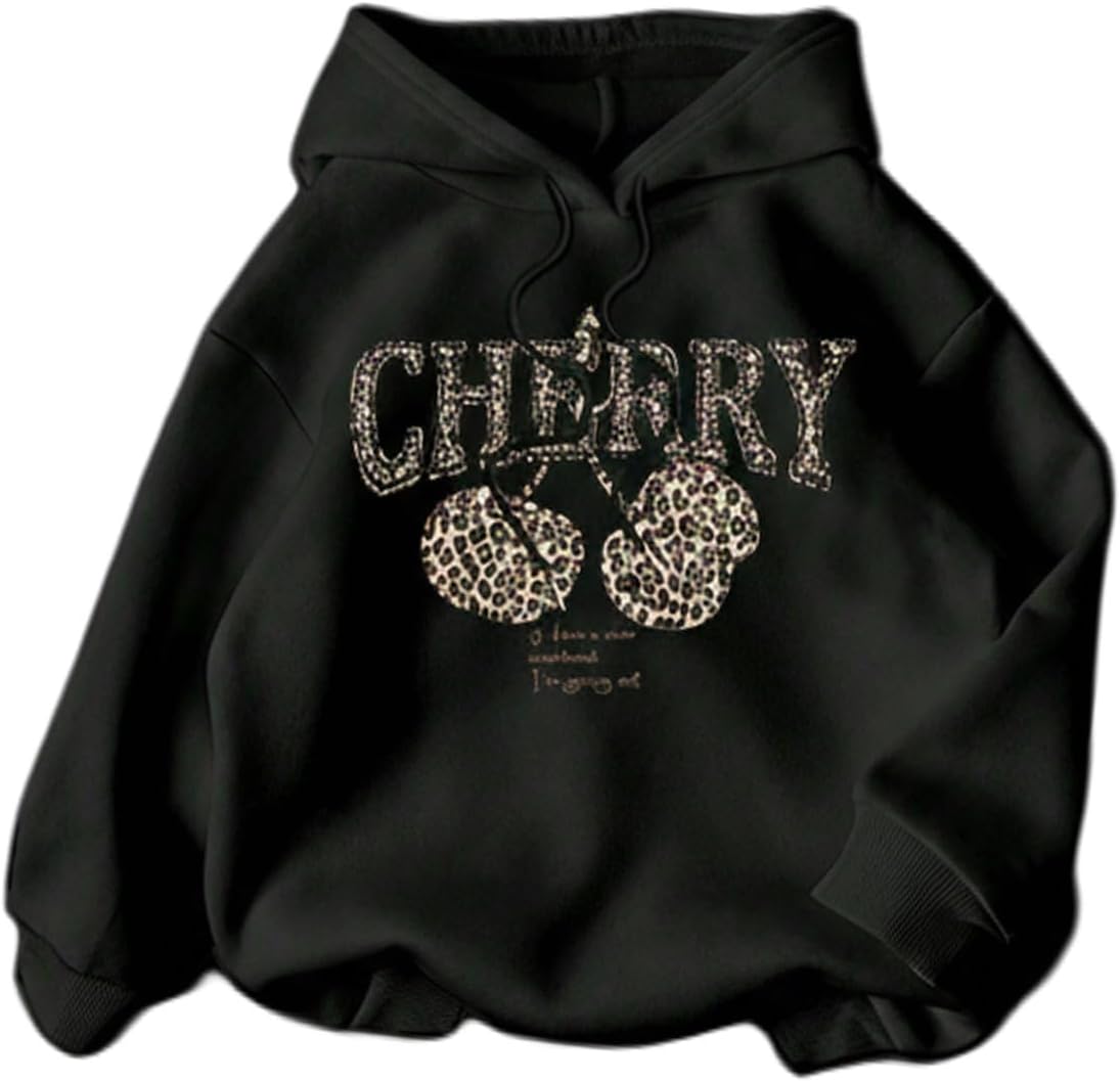 Women's Graphic Cheetah Letter Print Hoodie Preppy Long Sleeve Oversized Sweatshirts Hooded Pullover Tops