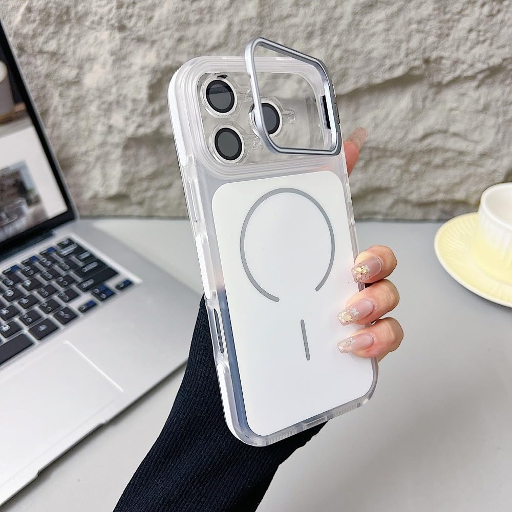 Coque iPhone 13 Pro rigide en silicone blanc avec support magnétique uni