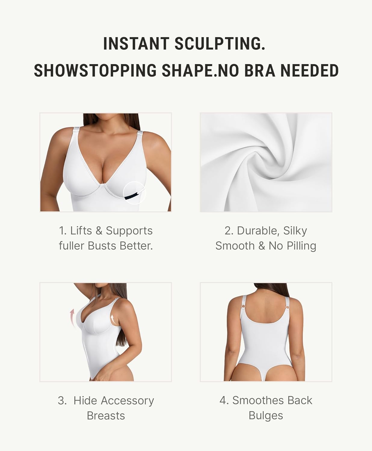 FeelinGirl Shapewear Bodysuits for Women Tummy Control Body Suits Deep V Neck Thong Body Shaper - Image 3