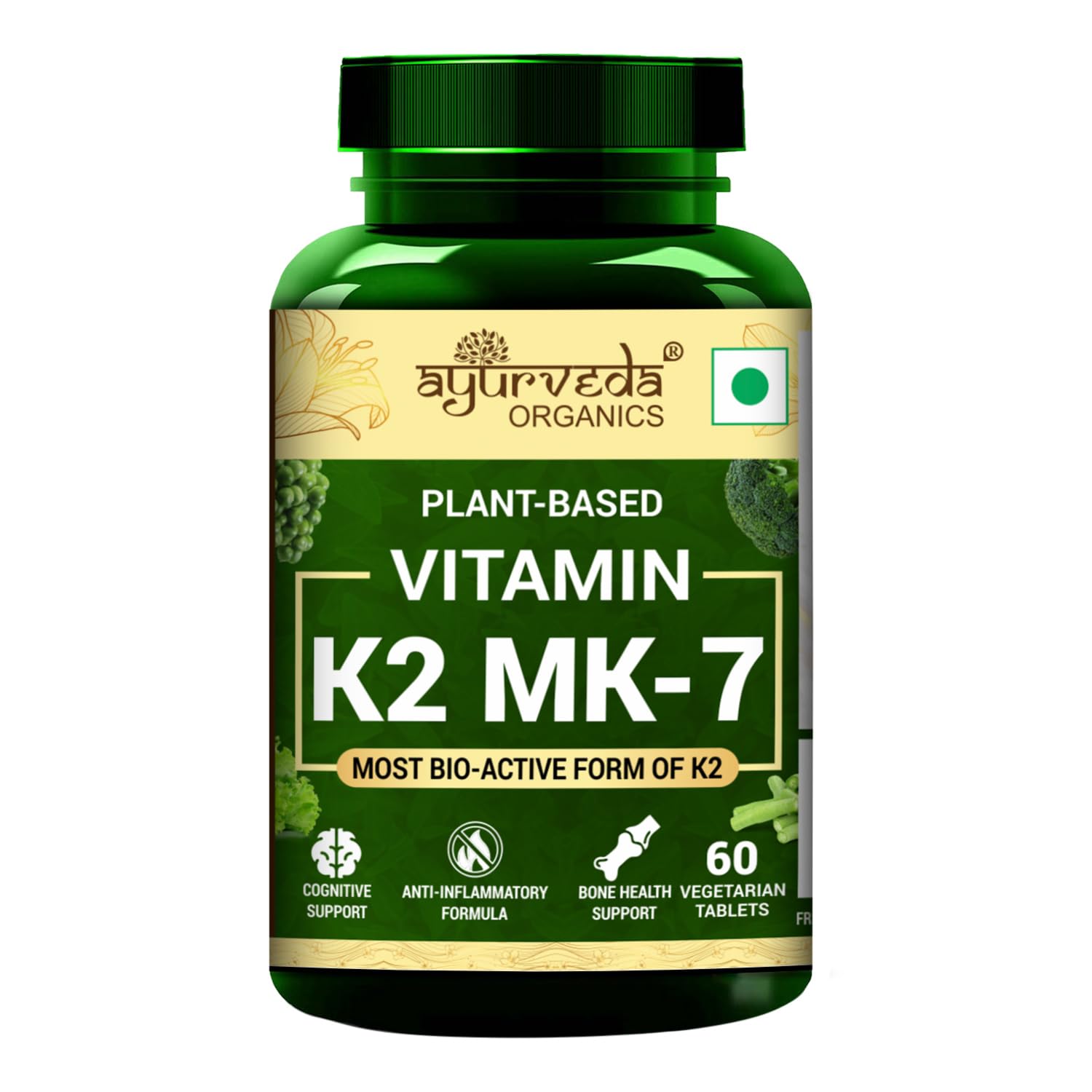 Vitamin K2 MK7 55 Mcg Supplement Supports Healthy Heart Stronger Bones & Teeth | Immunity, Muscle, For Bone Support, Joint Support & Energy Supports Supplements - 60 Veg Tablets