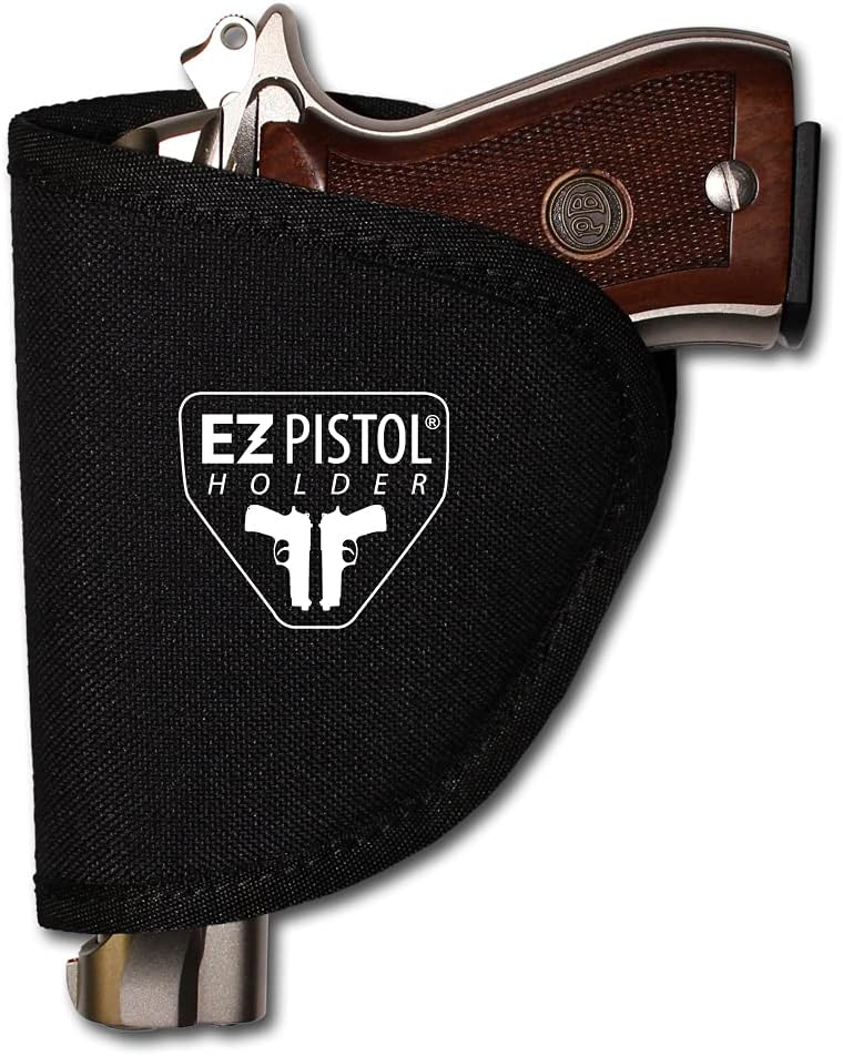 EZ Pistol Holder, Adhesive Handgun Holster Organizer Gun Safe, Car, Desk, Carpet-Firearm Protection w Nylon Padded Interior, Full Size, 9mm