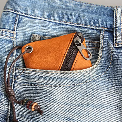 1 Pcs Leather Mini Medieval Coin Pouch, Coin Organizer, Change Holder, Ultra Thin Genuine Leather Coin Purse,Leather zipper Pouch for Men & Women4