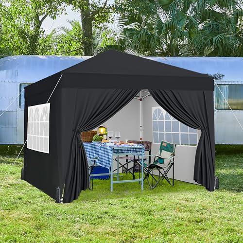 Yaheetech 3x3 Pop-Up Gazebo with 4 Detachable Side Panels, Silver-coated Oxford Canopy with Wheeled Bag & Sandbags, Metal Frame Shelter for Outdoor Events, Black - Image 8
